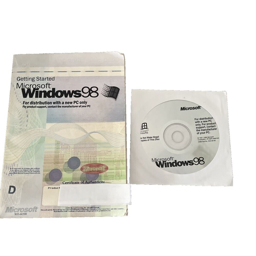 Microsoft Windows 98 CD Manual.and Product KEY